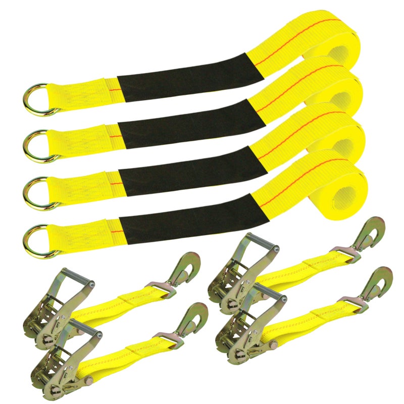 VULCAN Economy Car Tie Down Kit with 4 Lasso Straps, 4 Snap Hook Ratchets, and 4 Free 36 Inch Axle Straps - 3,300 Pound Safe Working Load - Image 2